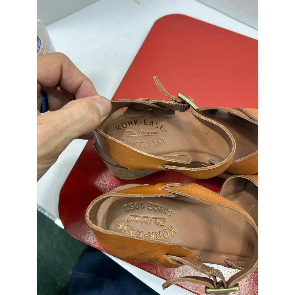 Kork-Ease Leather Wedge Sandals 7 Tan Cork Platform Boho Cottagecore Retro